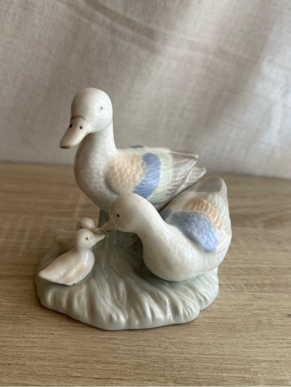 Porcelain Duck Family Figurine in Pastel Blue and Cream - Geese